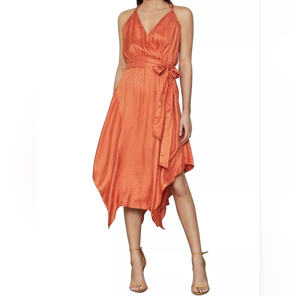 NWT BCBG MAXAZRIA Satin Handkerchief-Hem Midi Dress Papaya S